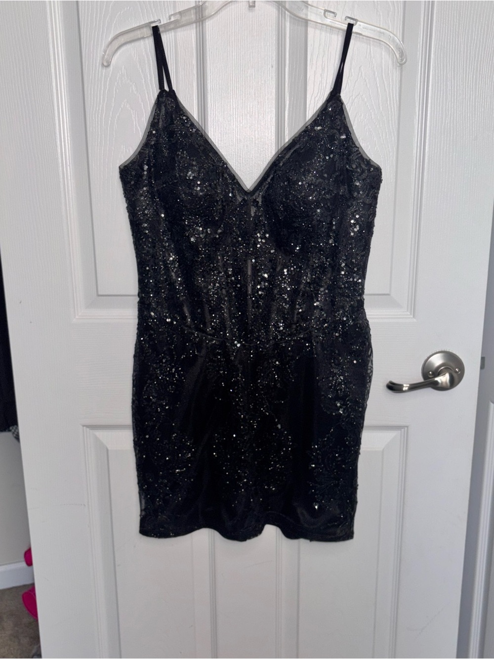 Cinderella Black Sequin Spaghetti-Strap Mini Dress